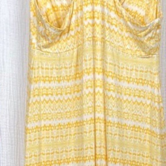Carole Little Yellow and White Polyester V-Neck Sleeveless Print Maxi Size Small - Picture 6 of 14